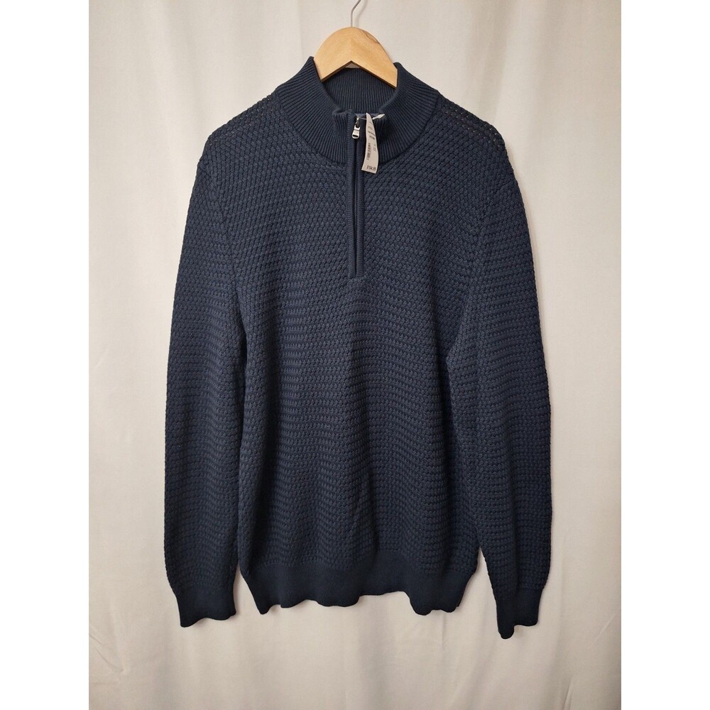 NEW Joseph Abboud Waffle Knit 1/4 Zip Pullover Sweater Mens Sz XXL Blue Preppy